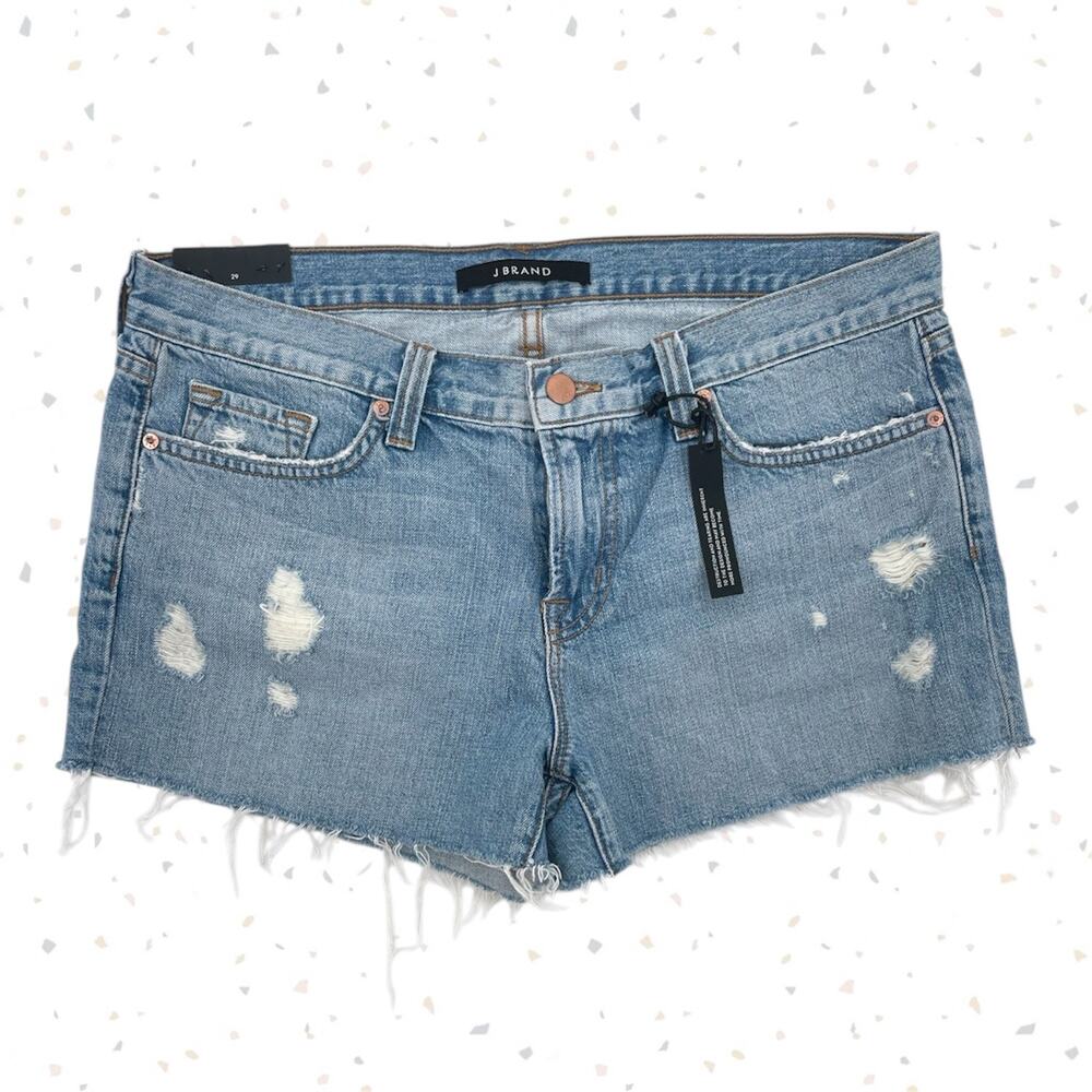 J Brand Denim Cut Off Low Rise Over Blue Jean Shorts Raw Distressed Size 29 NEW